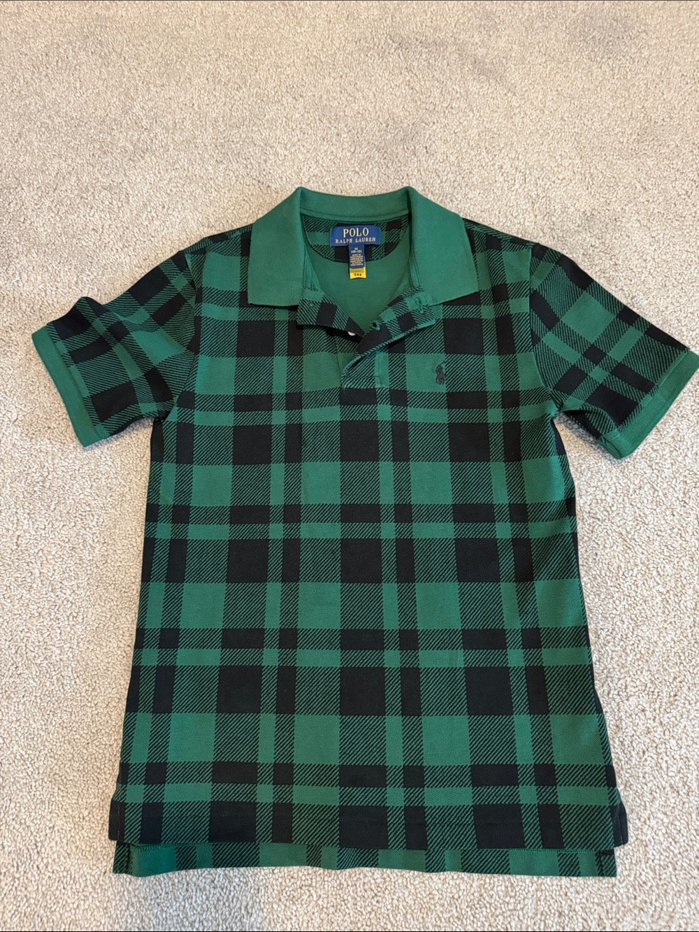 Boys Polo Ralph Lauren Green & Black Plaid Polo Shirt M (10-12)